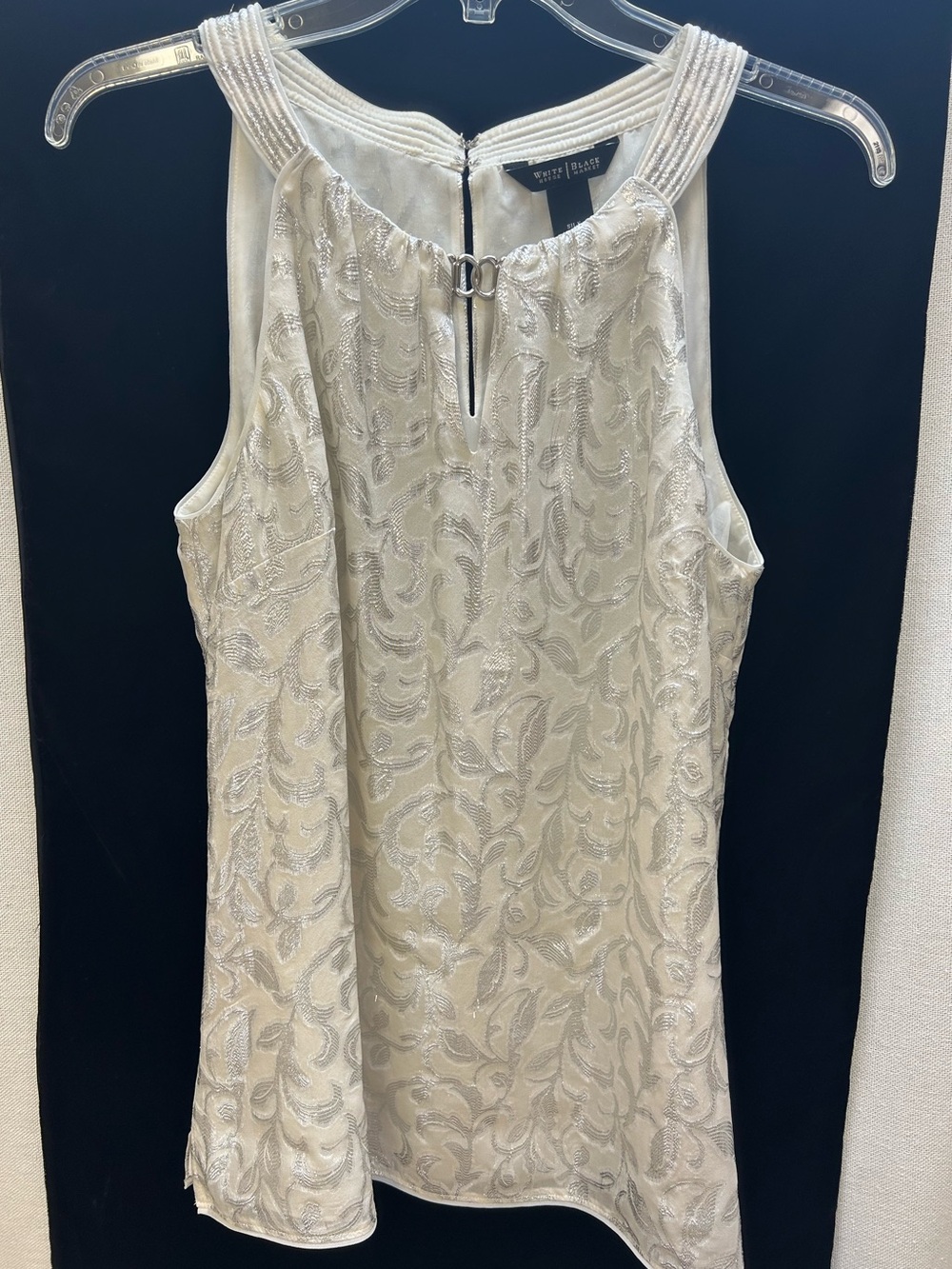 WHBM WHITE & SILVER METALLIC SILK BLOUSE M